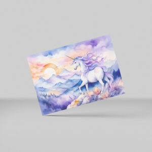 raxxa Postkarte: Boho Watercolor Strong Unicorn Standing On Misty Mountain Peak