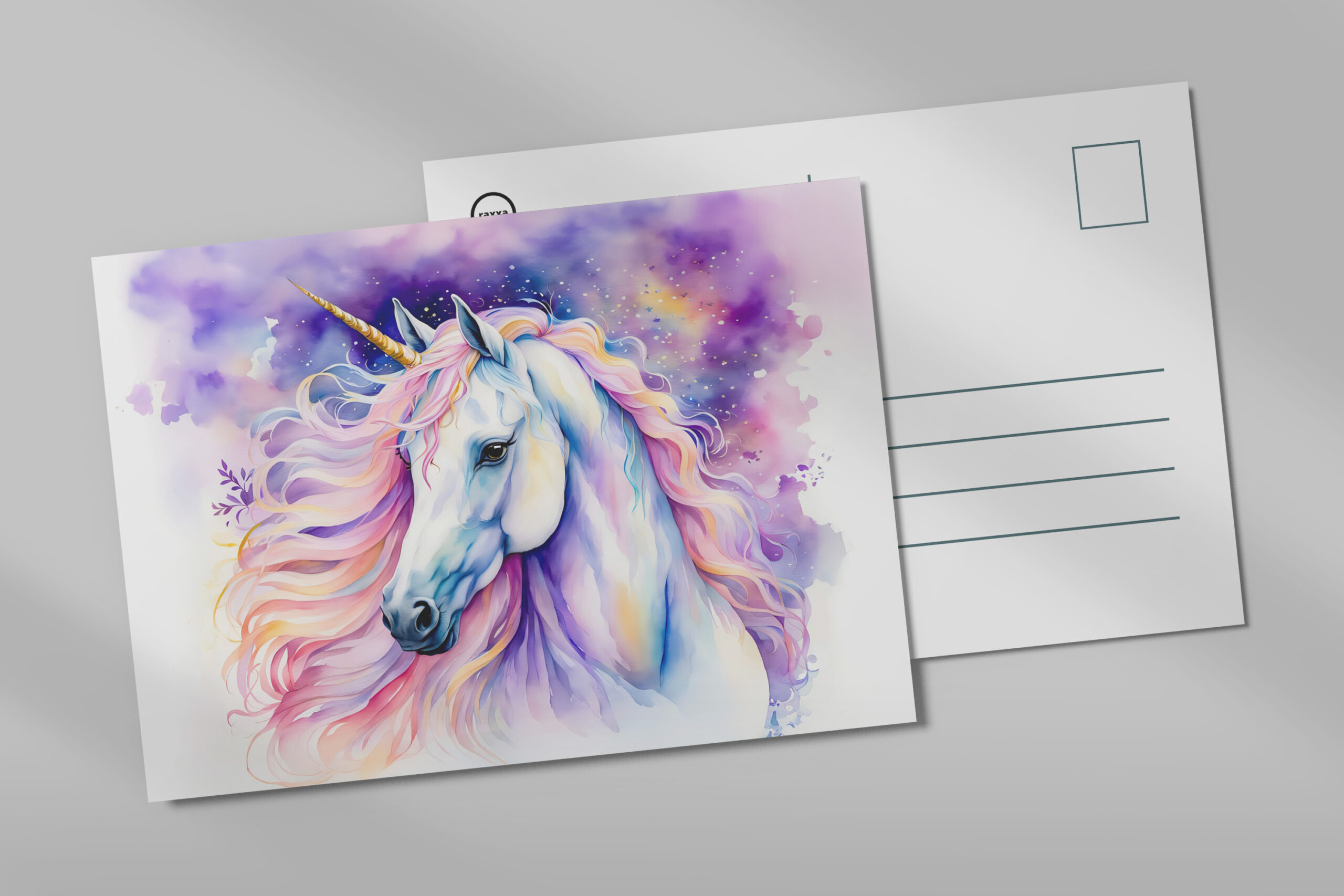 raxxa Postkarte: Mystical Unicorn Walking Beneath A Shimmering Rainbow