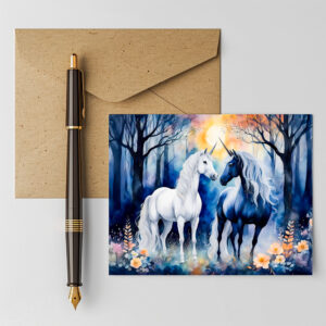 raxxa Postkarte: Boho Watercolor Two Unicorns Standing Together Under Starry Sky