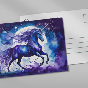 raxxa Postkarte: Watercolor Majestic Blue Unicorn Under Starry Night Sky