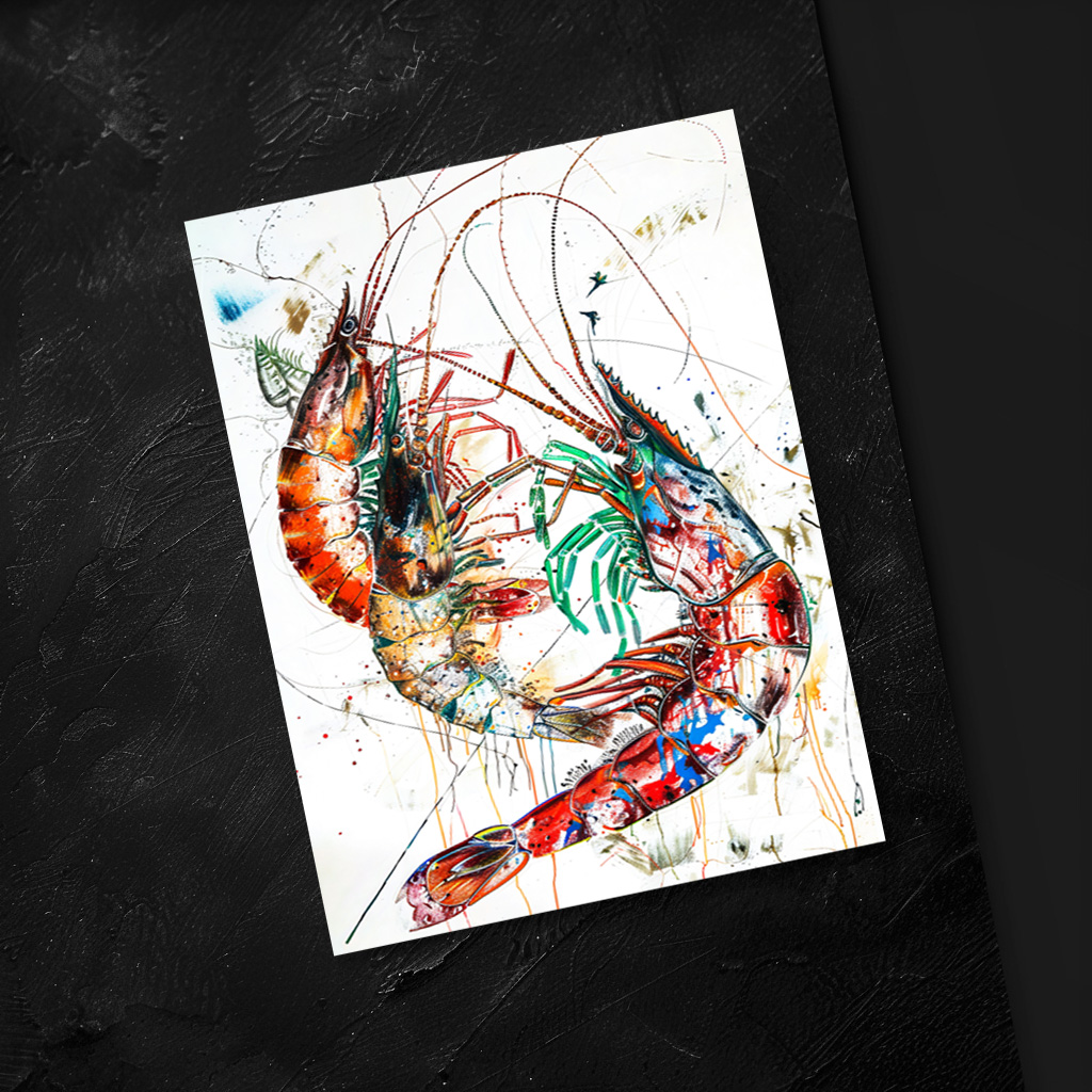 raxxa Postkarte: Abstract Watercolor Illustration of Shrimp