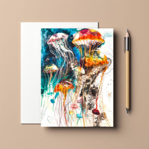 raxxa Postkarte: Abstract Watercolor Illustration of Jellyfish