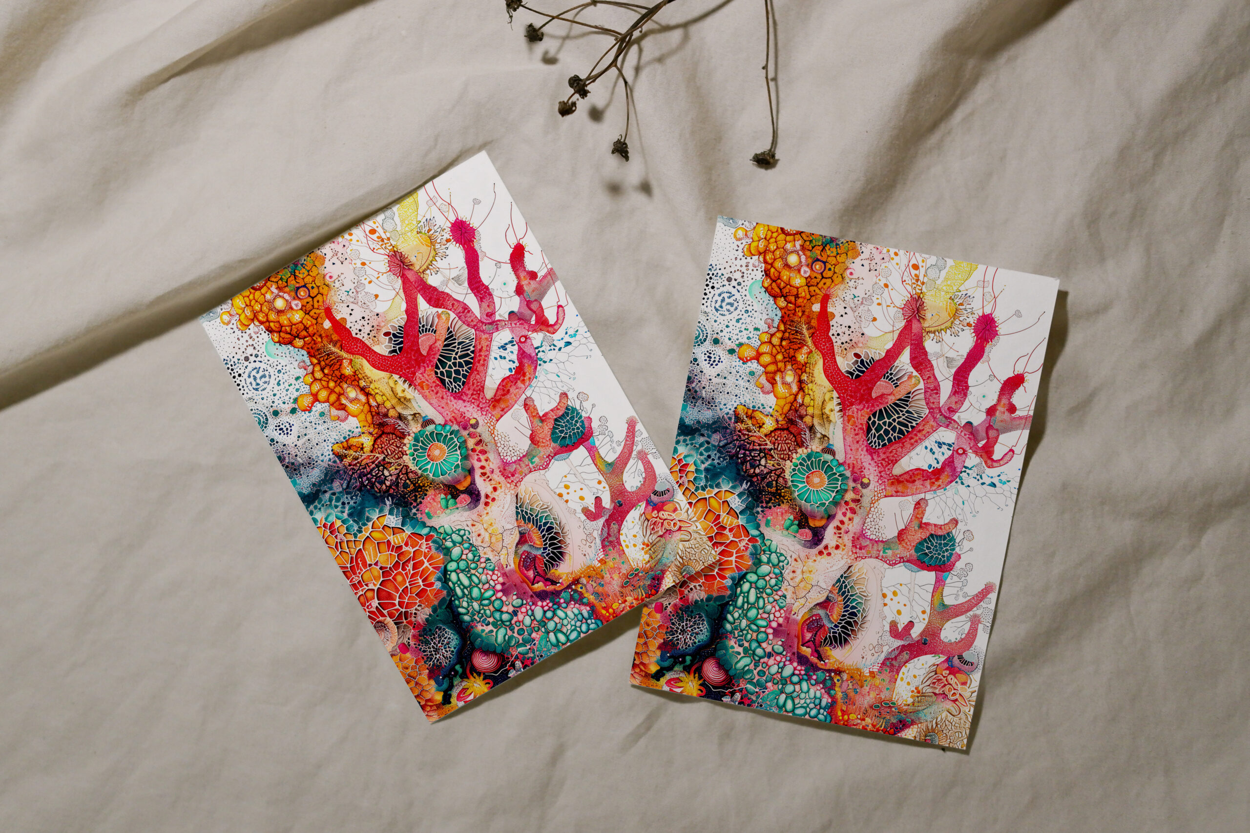 raxxa Postkarte: Abstract Watercolor Illustration of Coral Reefs