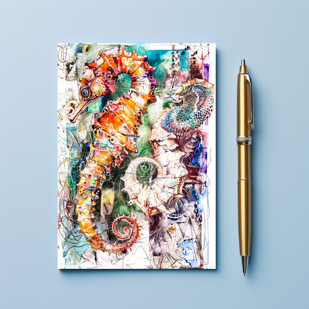 raxxa Postkarte: Abstract Watercolor Illustration of a Seahorse