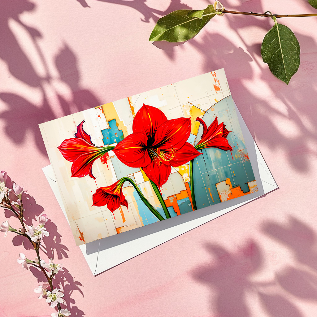 raxxa Postkarte: Vibrant Amaryllis in Modern Abstract Style