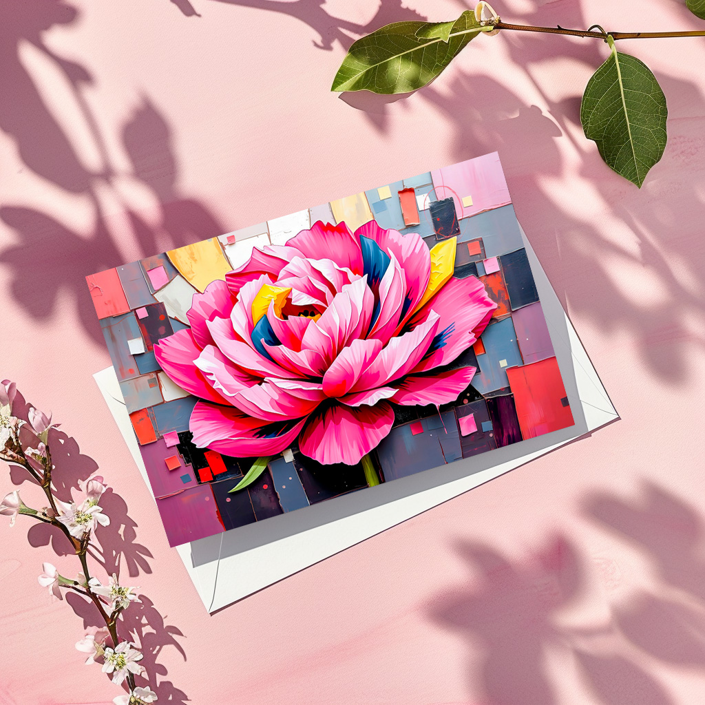 raxxa Postkarte: Delicate Peony in Modern Abstract Style