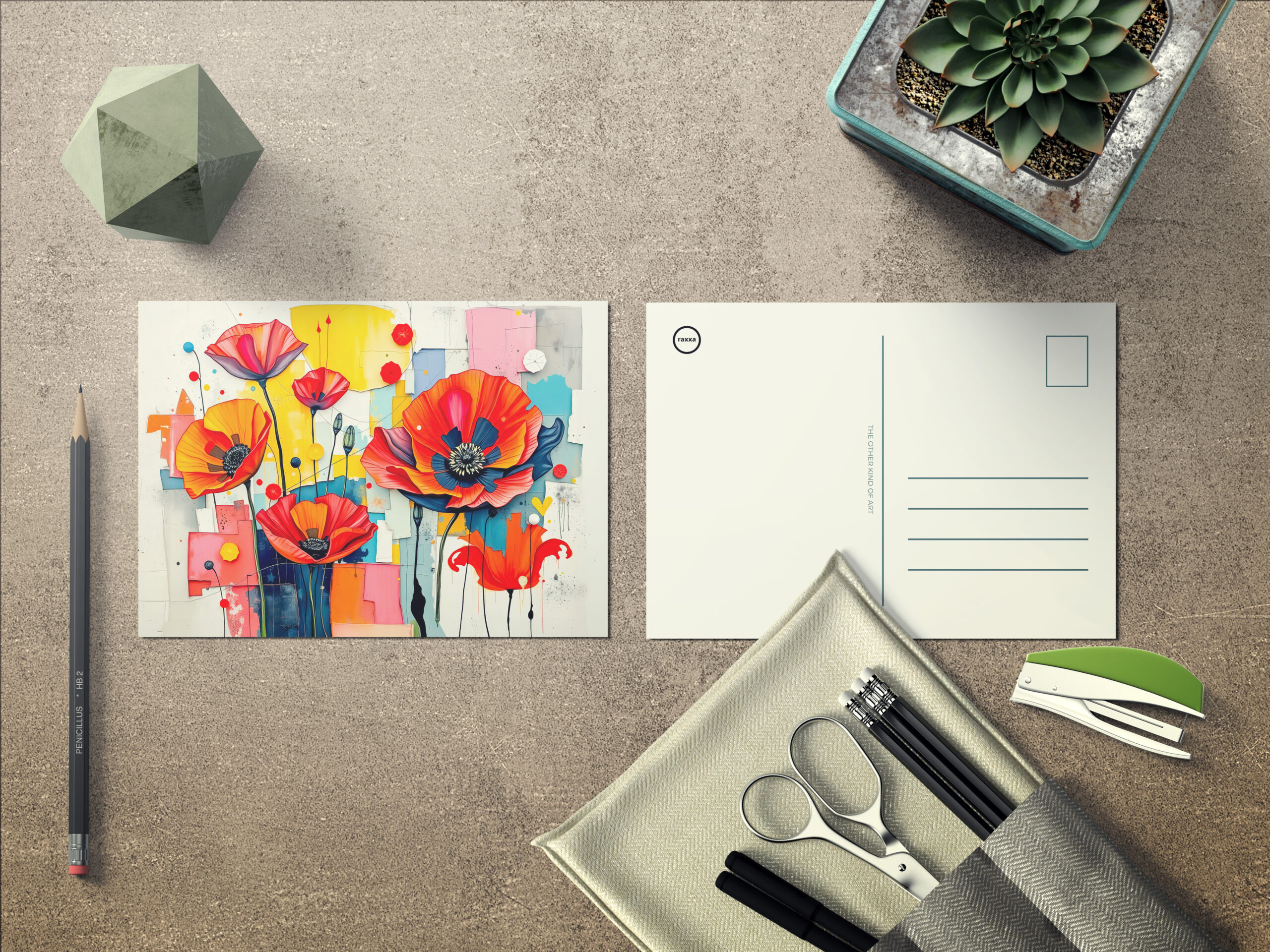 raxxa Postkarte: Vibrant Poppy in Modern Abstract Style
