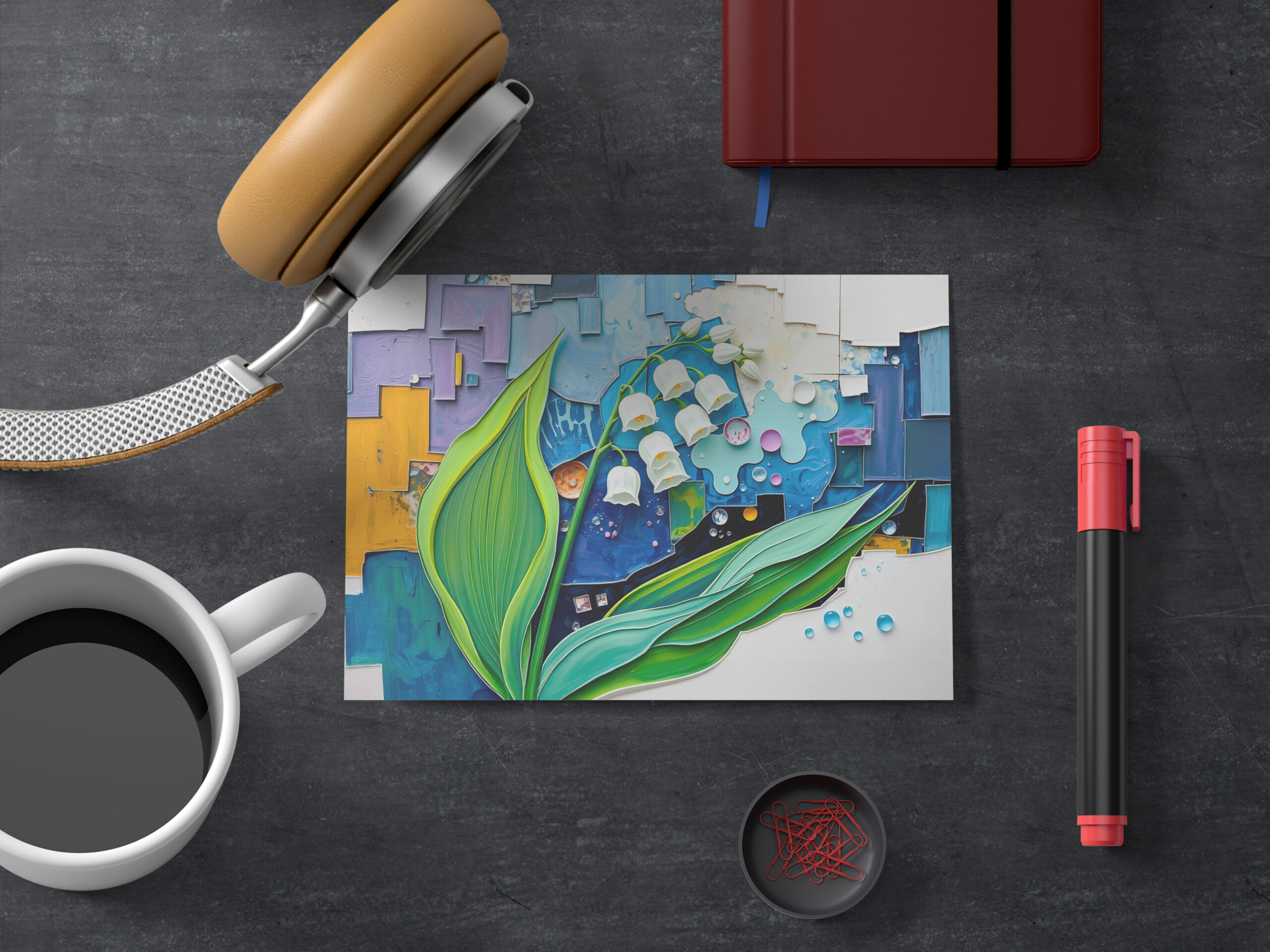 raxxa Postkarte: Graceful Lily of the Valley in Modern Abstract Style