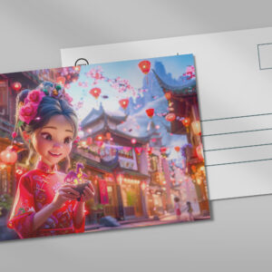 raxxa Postkarte: Comic Girl with Small Hand Dragon Fantasy