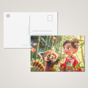 raxxa Postkarte: Comic Girl with Red Panda in Playful Scene