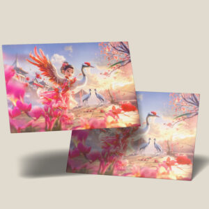 raxxa Postkarte: Comic Girl Dancing with Crane in Graceful Scene