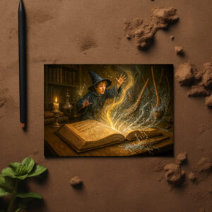 raxxa Postkarte: Young wizard with book fantasy illustration