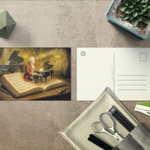 raxxa Postkarte: Mozart music scene from classic book