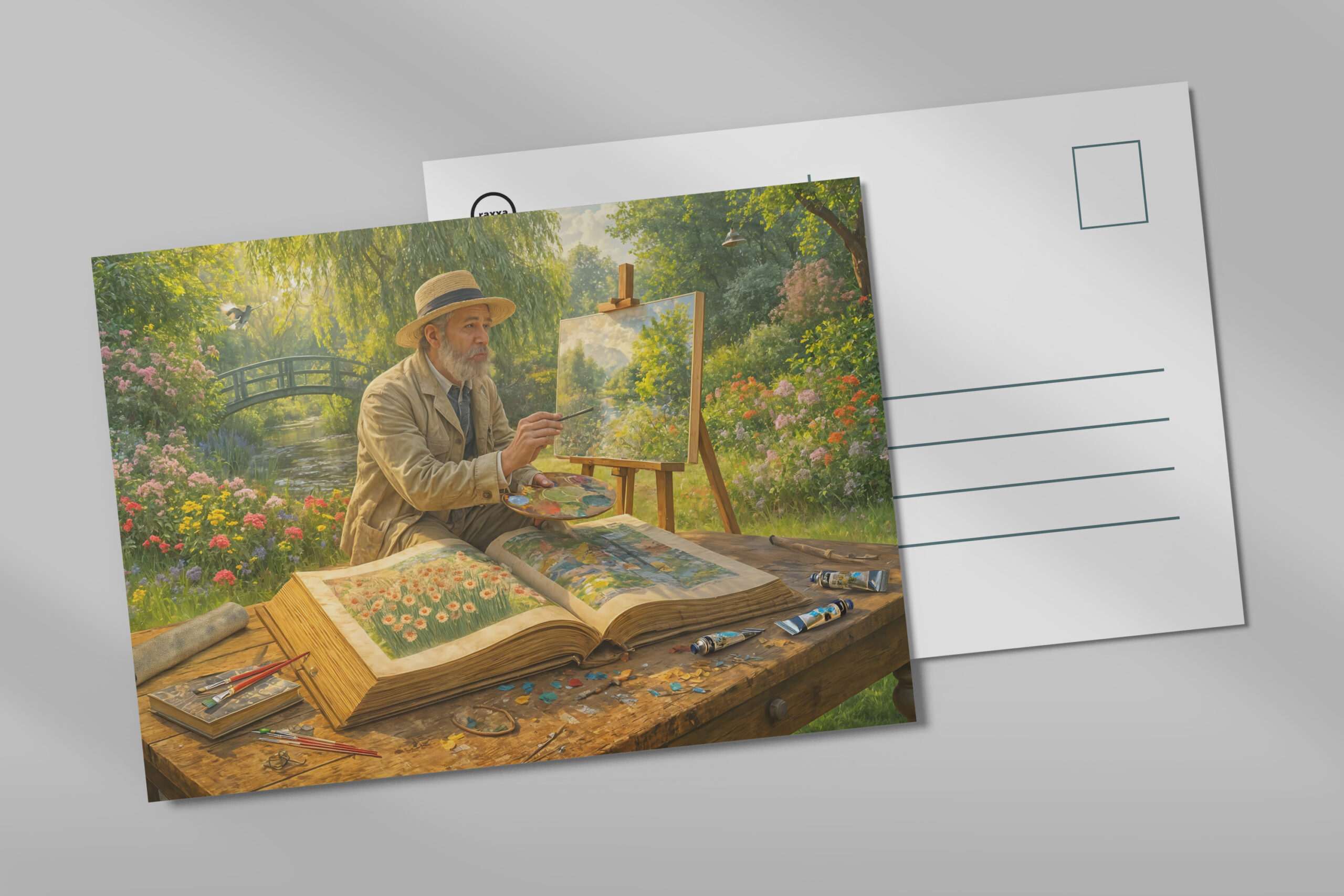 raxxa Postkarte: Painter in garden from art storybook
