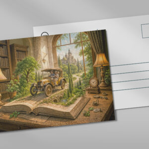 raxxa Postkarte: Vintage car drives from storybook page