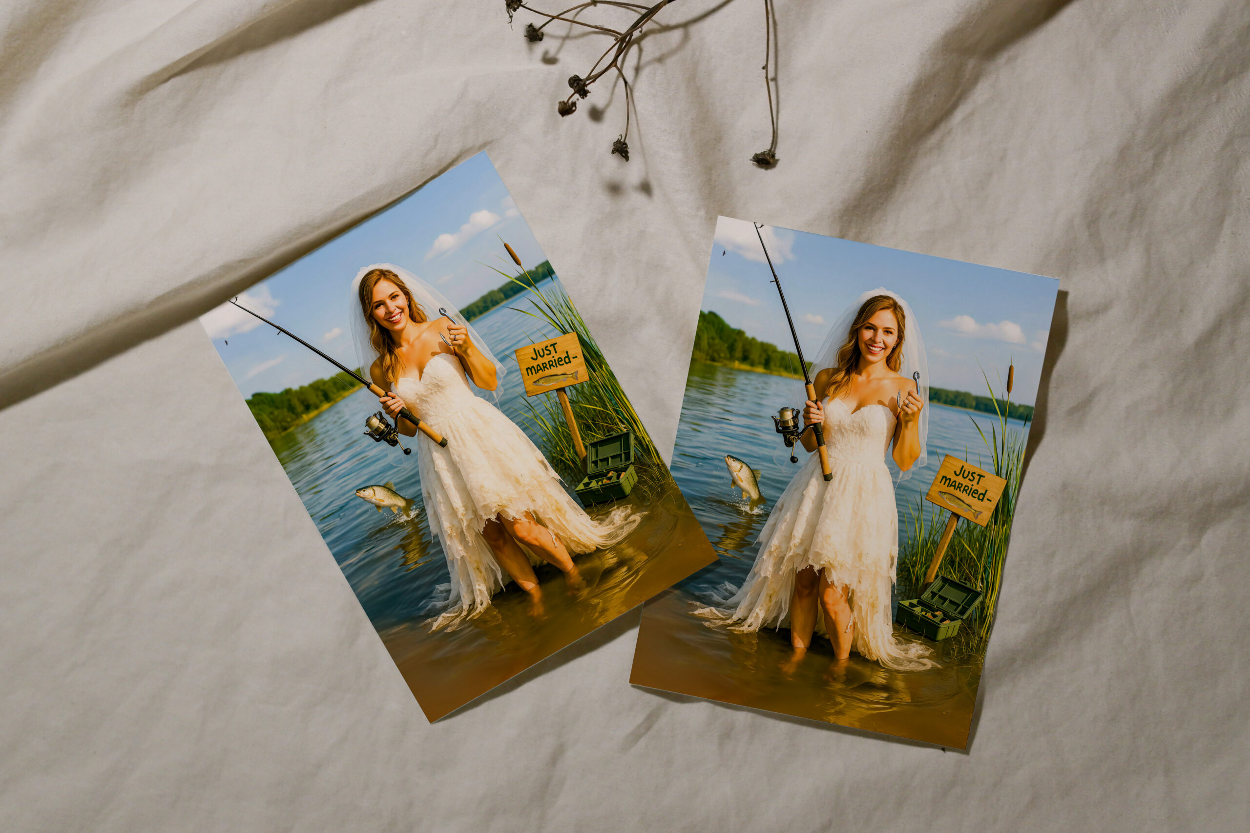 raxxa Postkarte: Bride with Fishing Rod and Hook at Lakeside