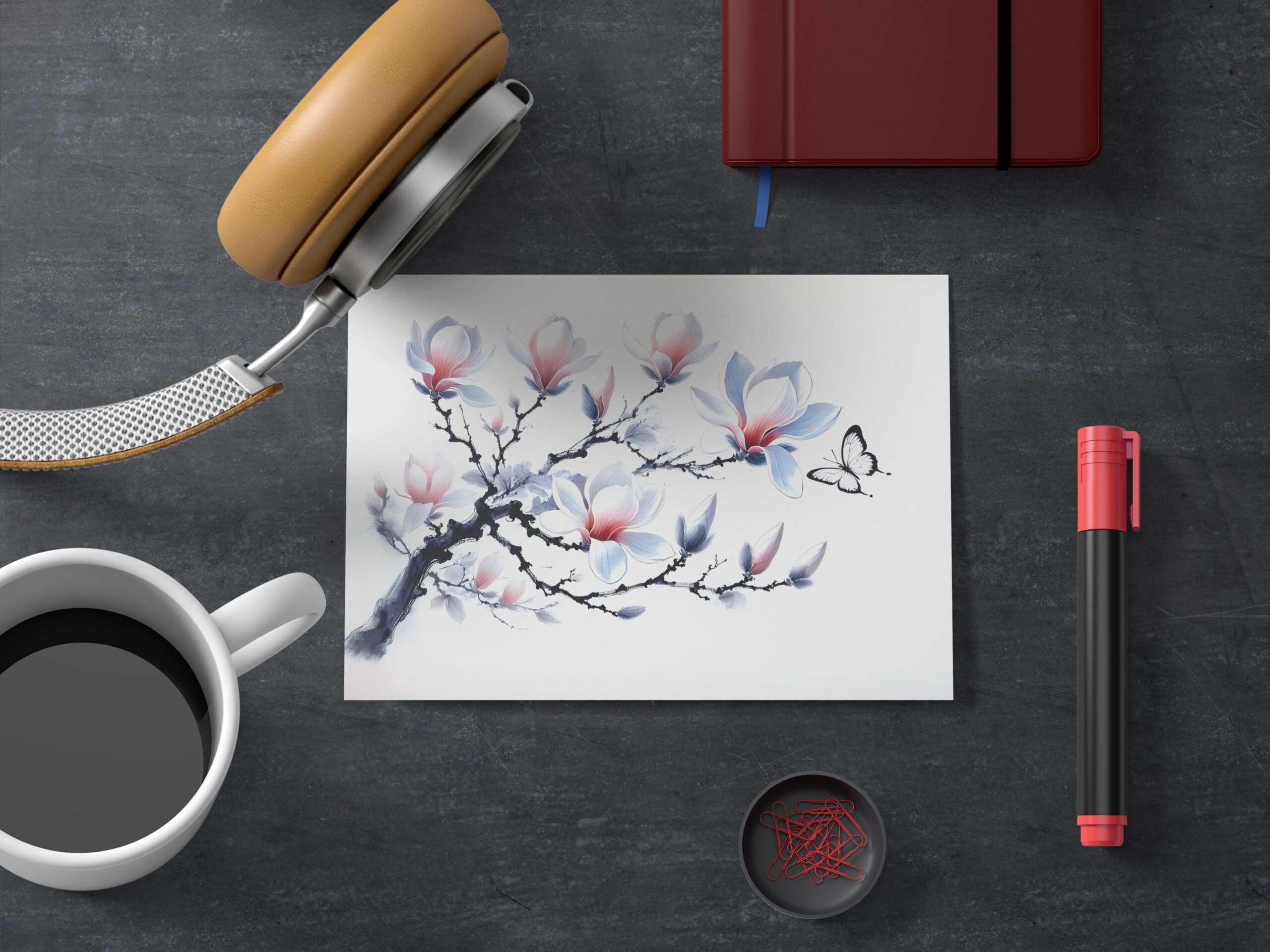 raxxa Postkarte: Magnolia with Butterfly Asian Ink Painting