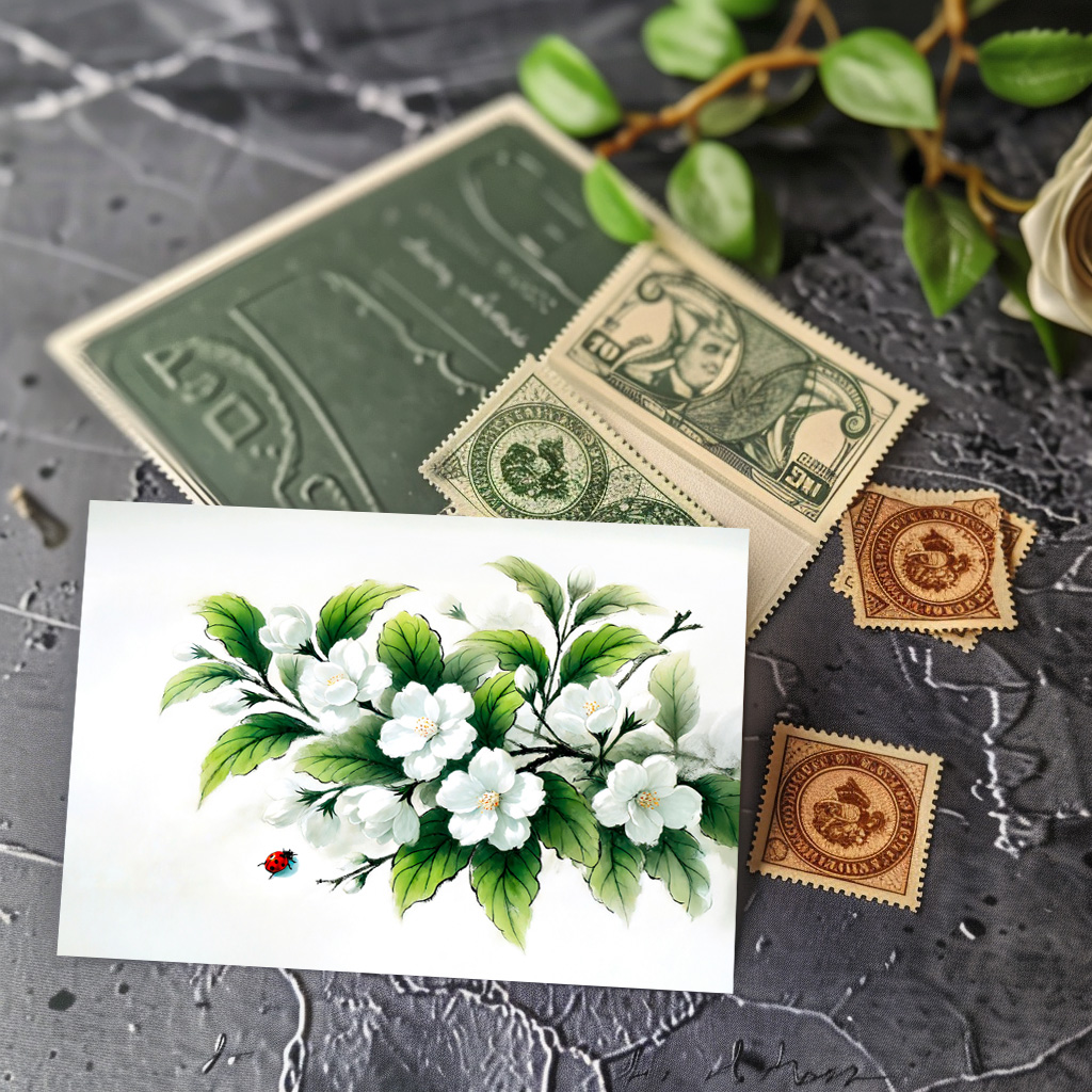 raxxa Postkarte: Jasmine Blossoms Asian Ink Painting