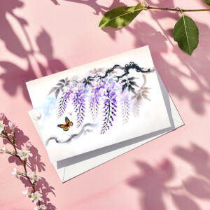 raxxa Postkarte: Wisteria and Butterfly Asian Ink Painting