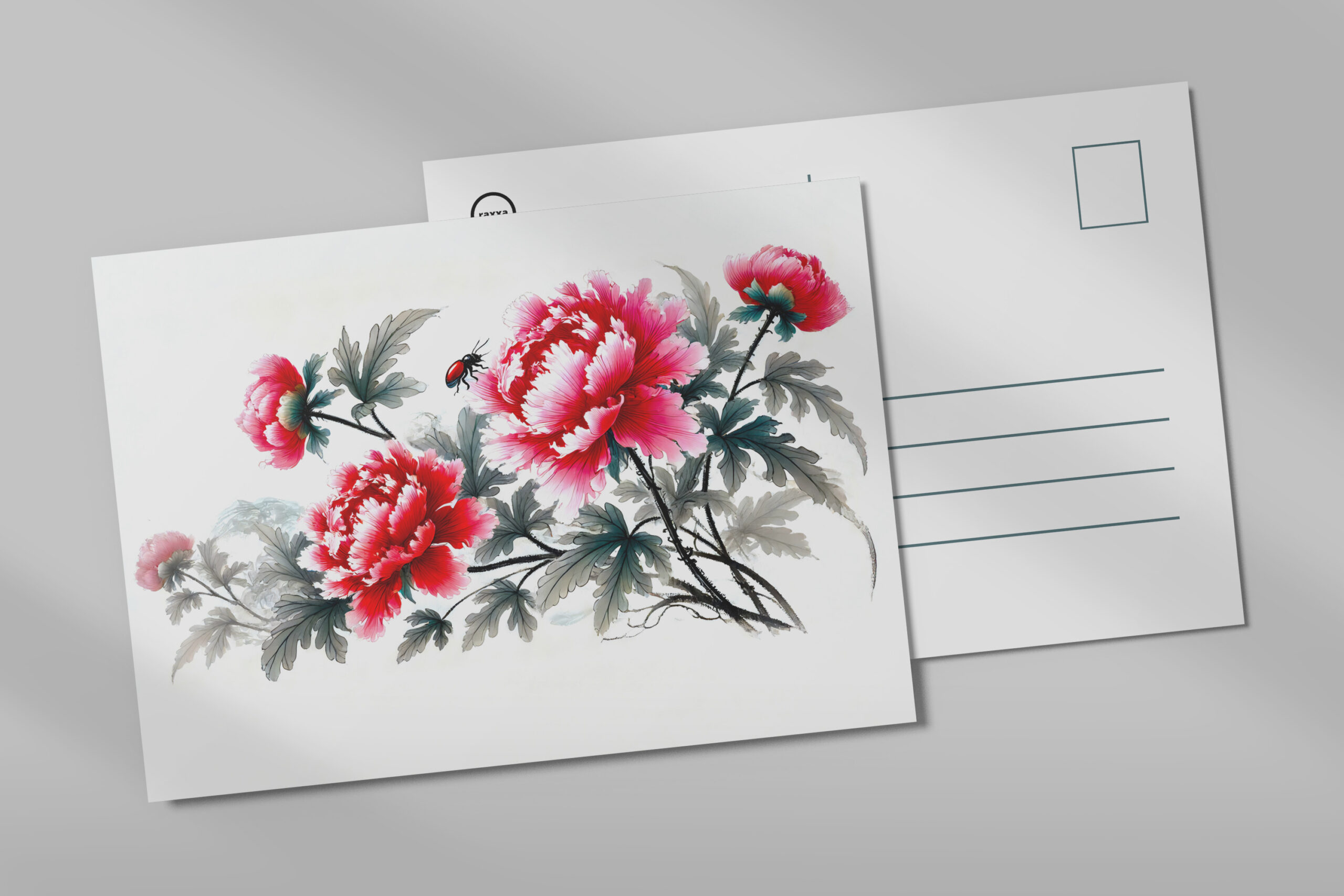 raxxa Postkarte: Peonies in Red Asian Ink Painting – Bild 3