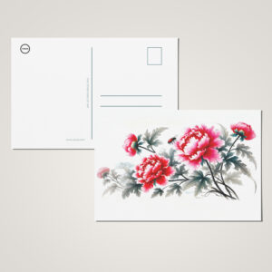 raxxa Postkarte: Peonies in Red Asian Ink Painting