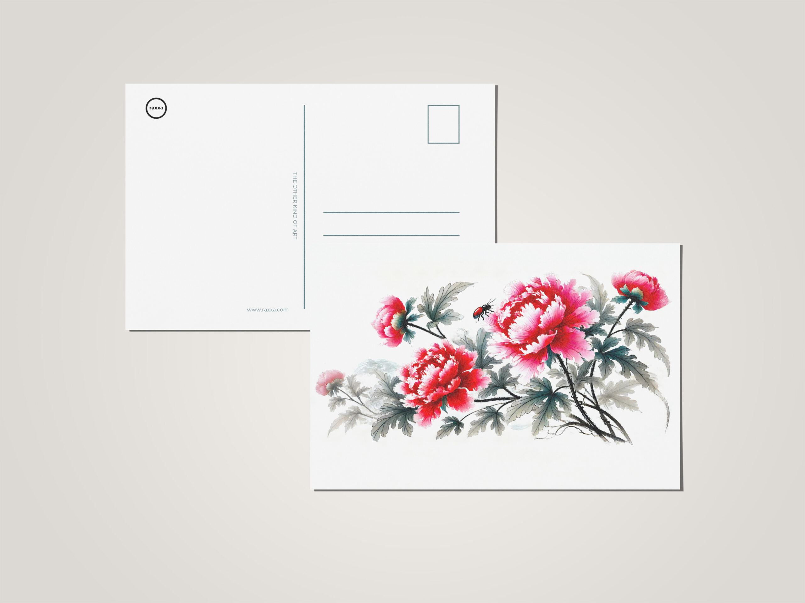 raxxa Postkarte: Peonies in Red Asian Ink Painting