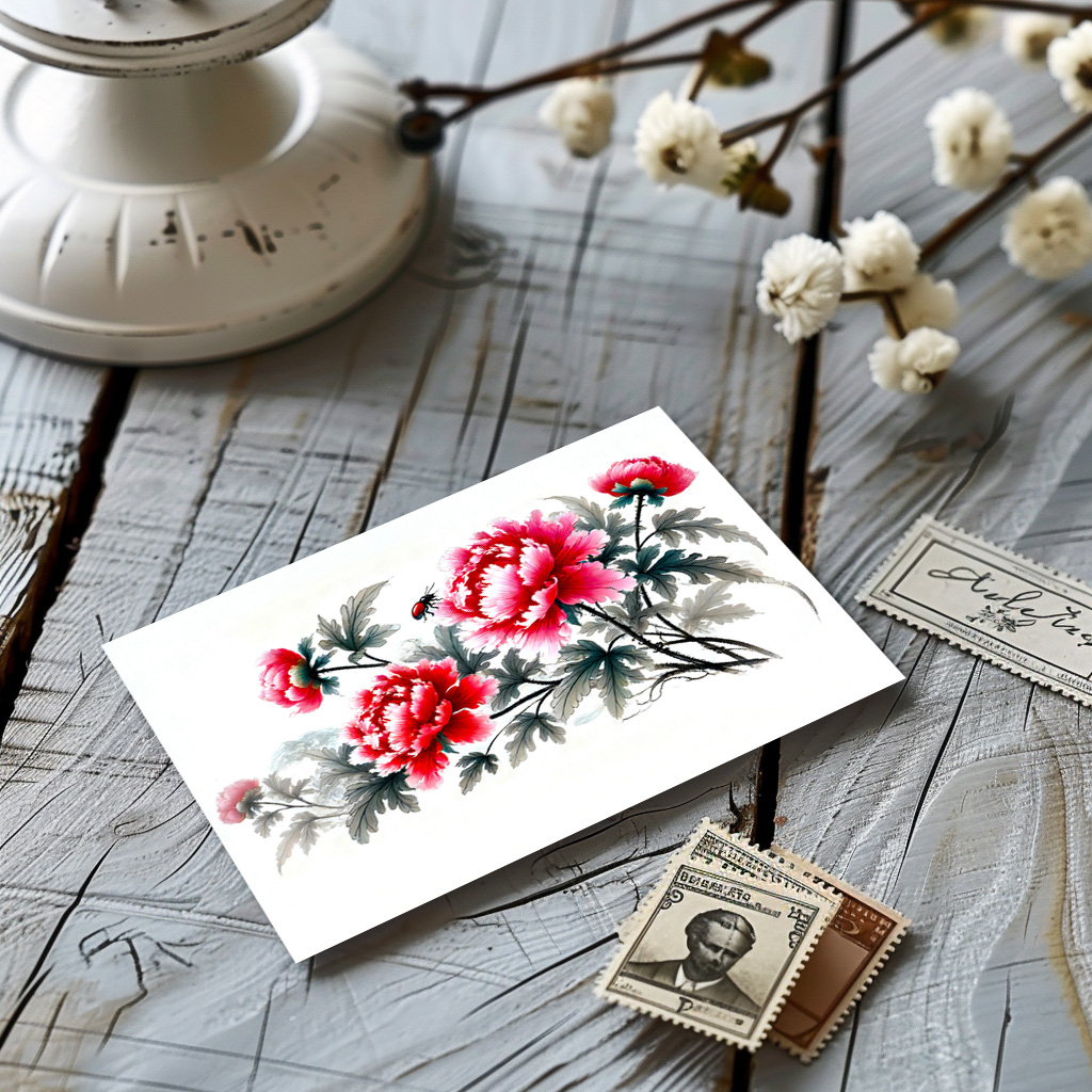 raxxa Postkarte: Peonies in Red Asian Ink Painting – Bild 2