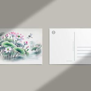raxxa Postkarte: Lotus and Dragonflies painted in the style of Asian ink art
