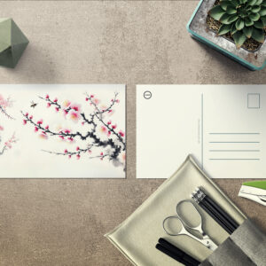 raxxa Postkarte: Cherry Blossoms in asian ink painting