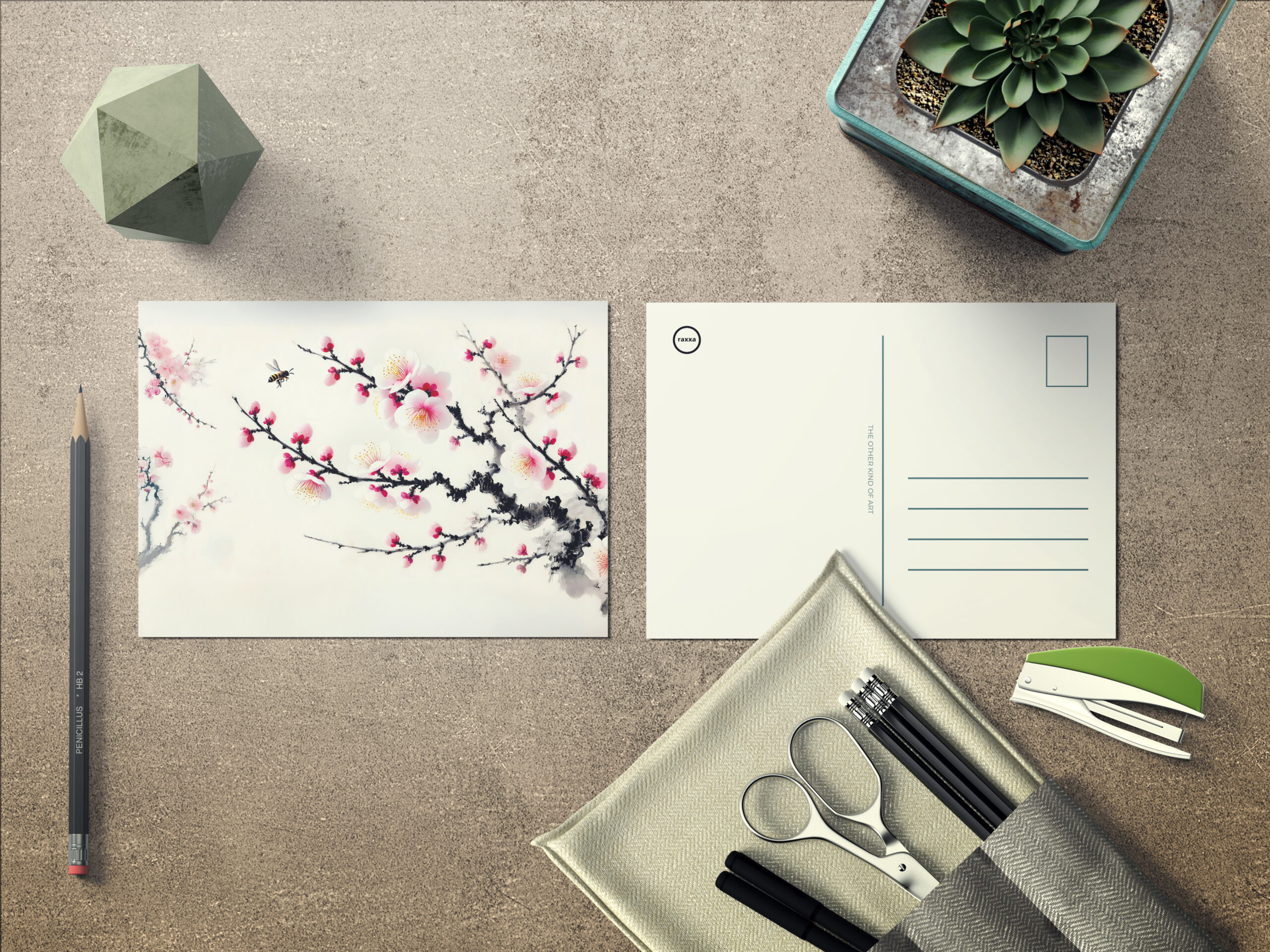 raxxa Postkarte: Cherry Blossoms in asian ink painting