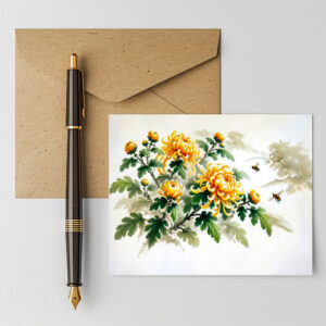 raxxa Postkarte: Yellow Chrysanthemums Asian Ink Painting