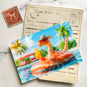 raxxa Postkarte: Dino in Pool with Cocktail