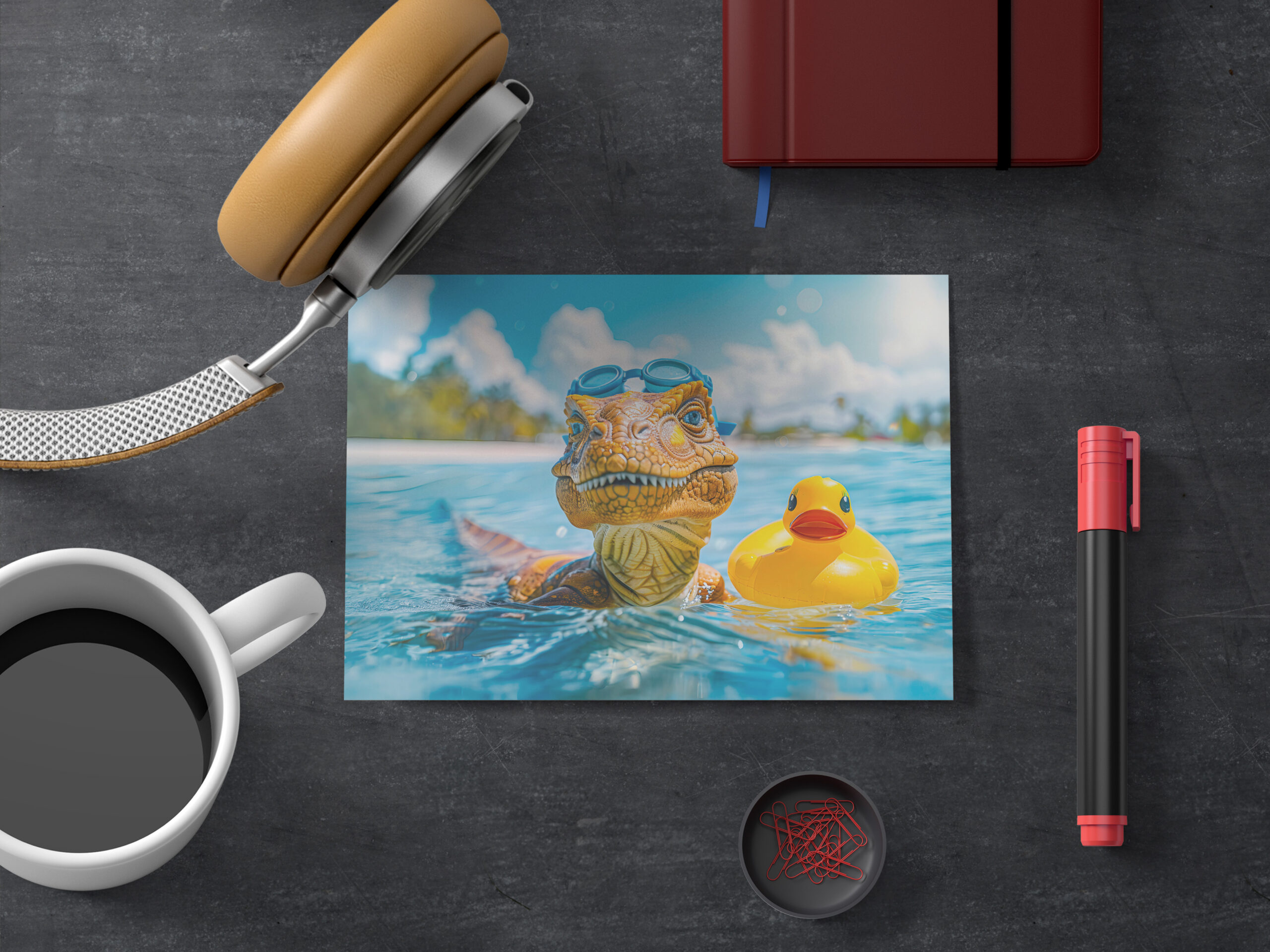 raxxa Postkarte: Dino Bathing with Rubber Duck