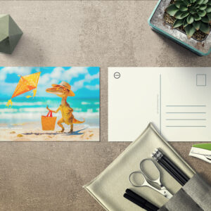 raxxa Postkarte: Dino Flying Kite at Beach