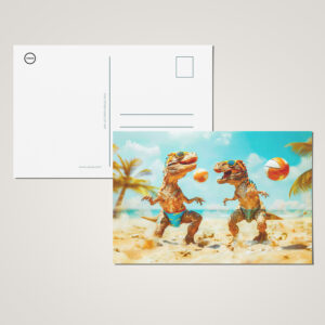 raxxa Postkarte: T-Rexes Playing Ball on Beach