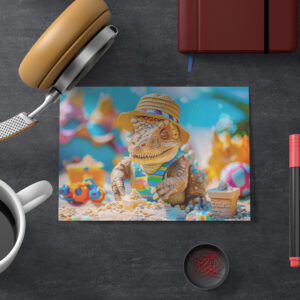 raxxa Postkarte: Dino Building Sandcastle on Beach