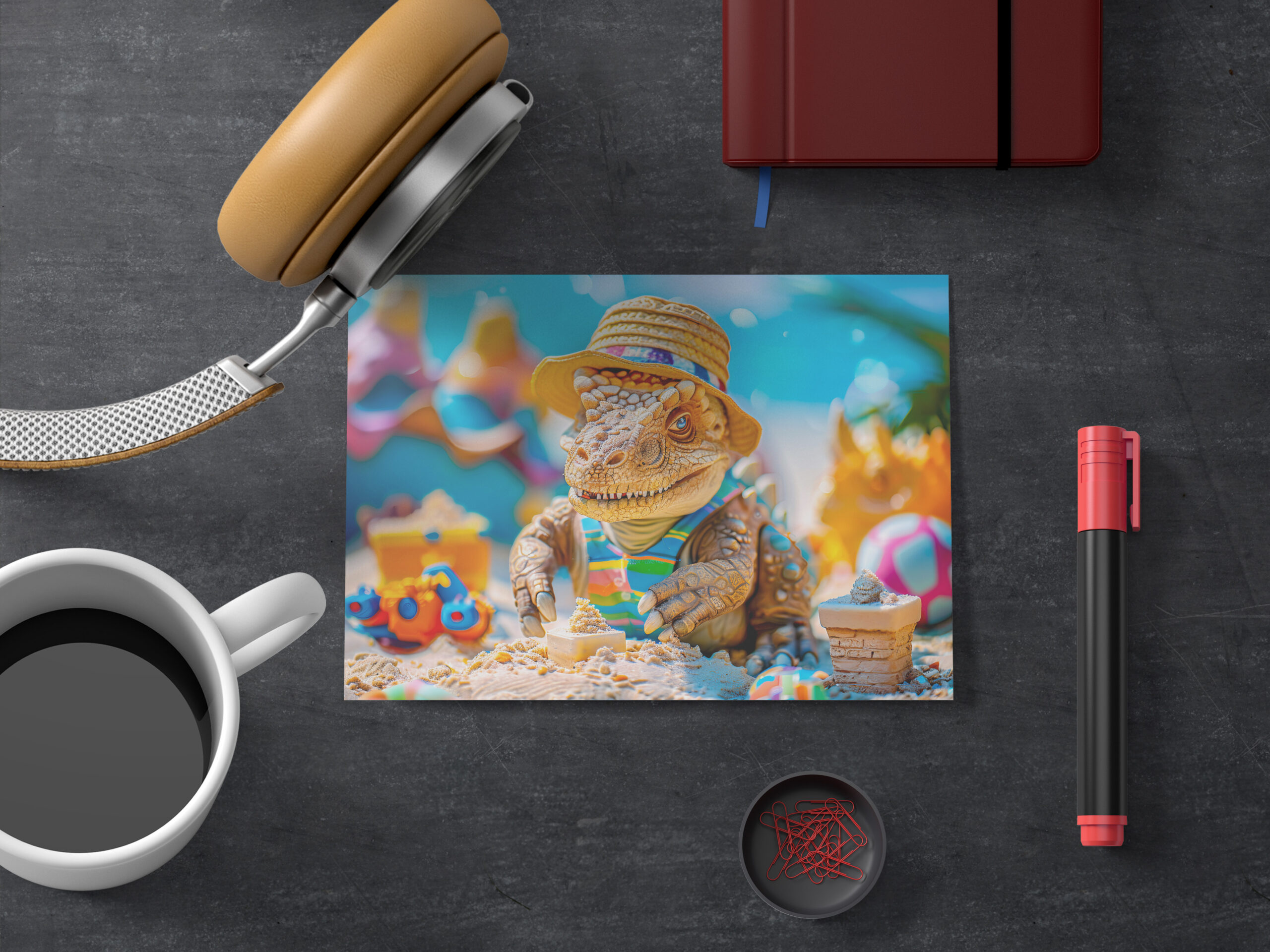 raxxa Postkarte: Dino Building Sandcastle on Beach