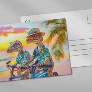 raxxa Postkarte: Dinosaurs Biking at Sunset