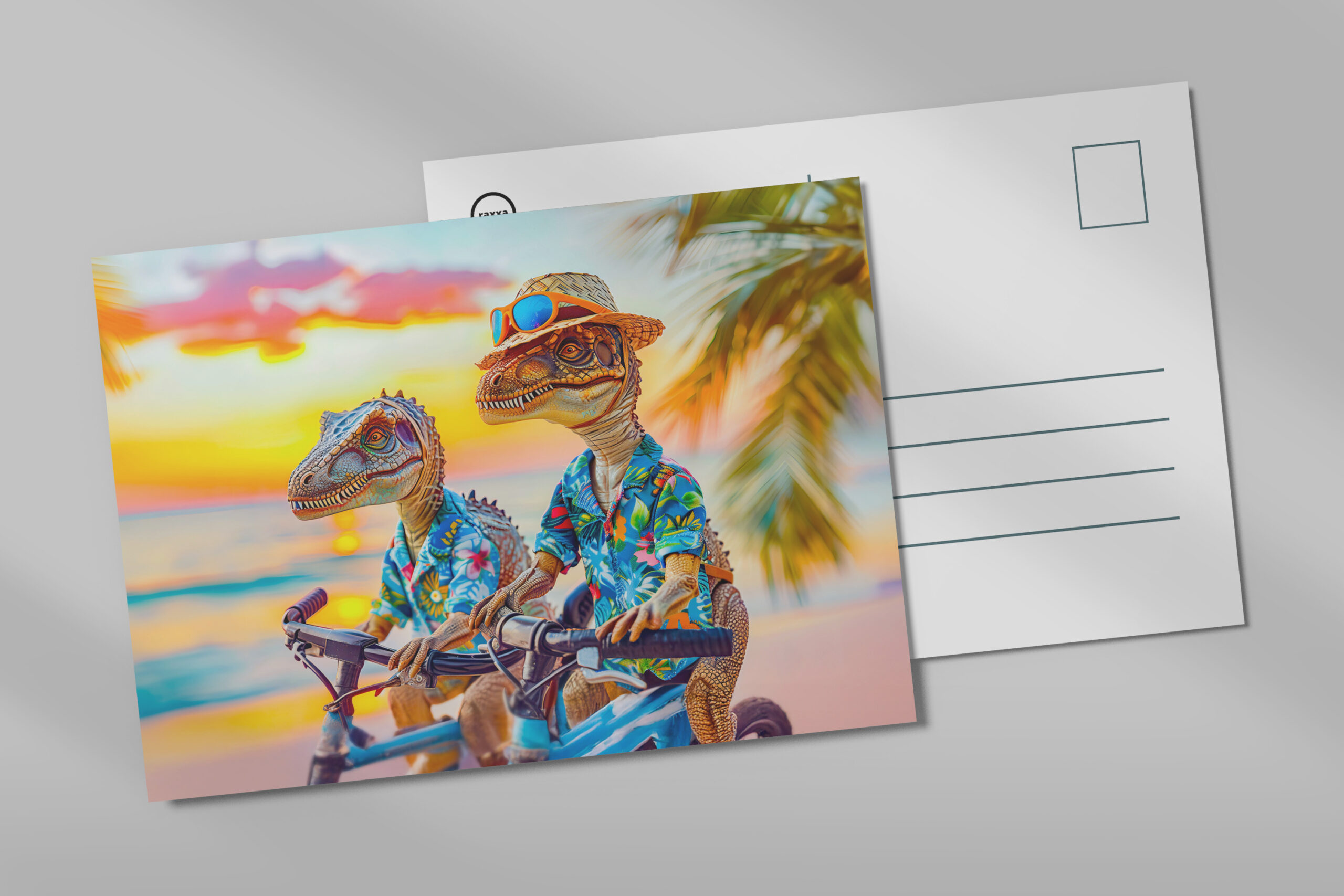 raxxa Postkarte: Dinosaurs Biking at Sunset