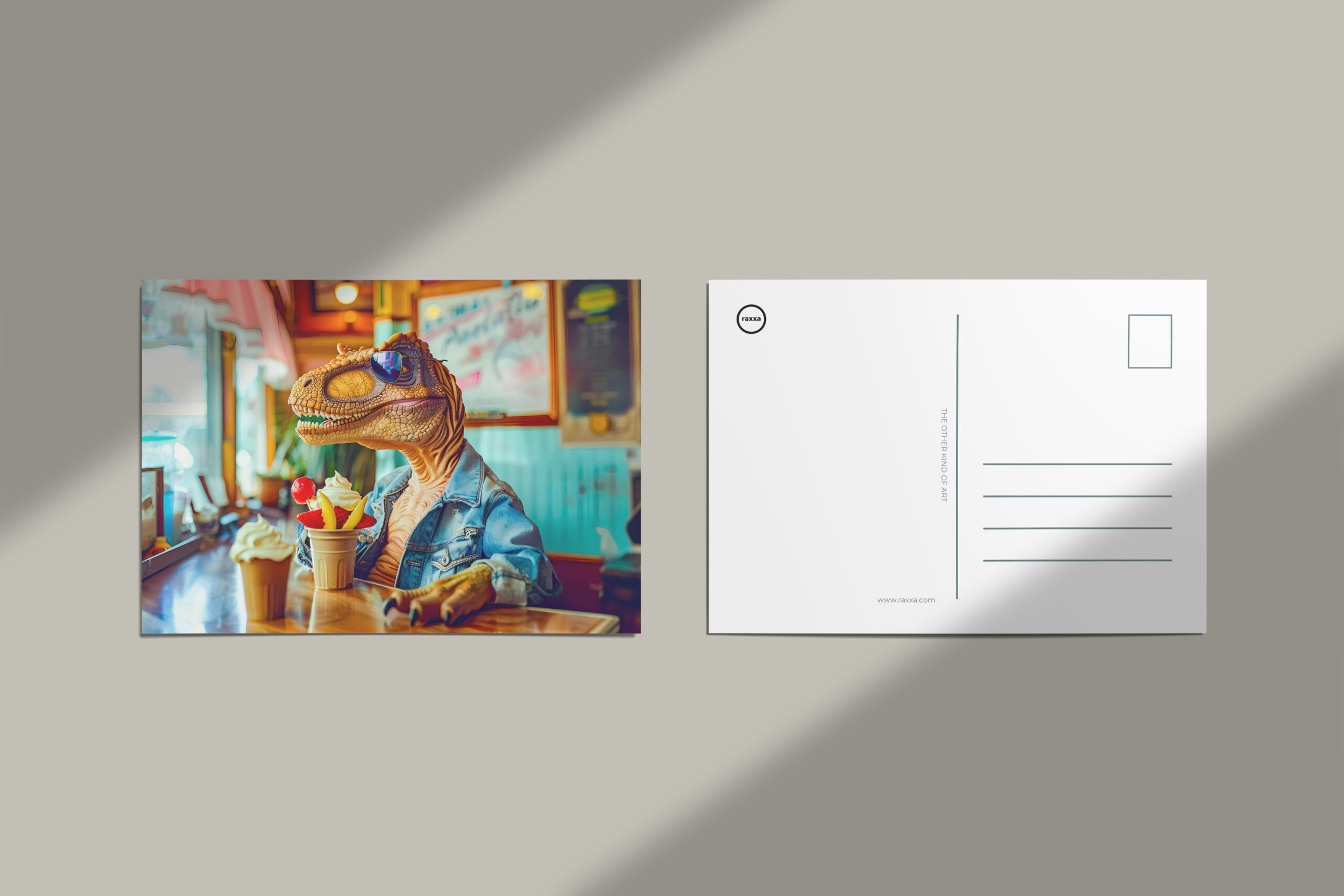 raxxa Postkarte: Dino with Ice Cream at Café
