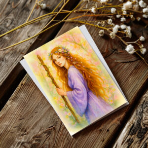 raxxa Postkarte: Celtic druidess with violet robe and staff