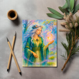 raxxa Postkarte: Celtic druidess conjures glowing energy sphere