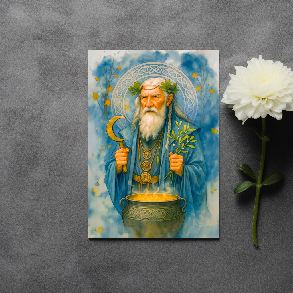 raxxa Postkarte: Wise Celtic druid with magic cauldron