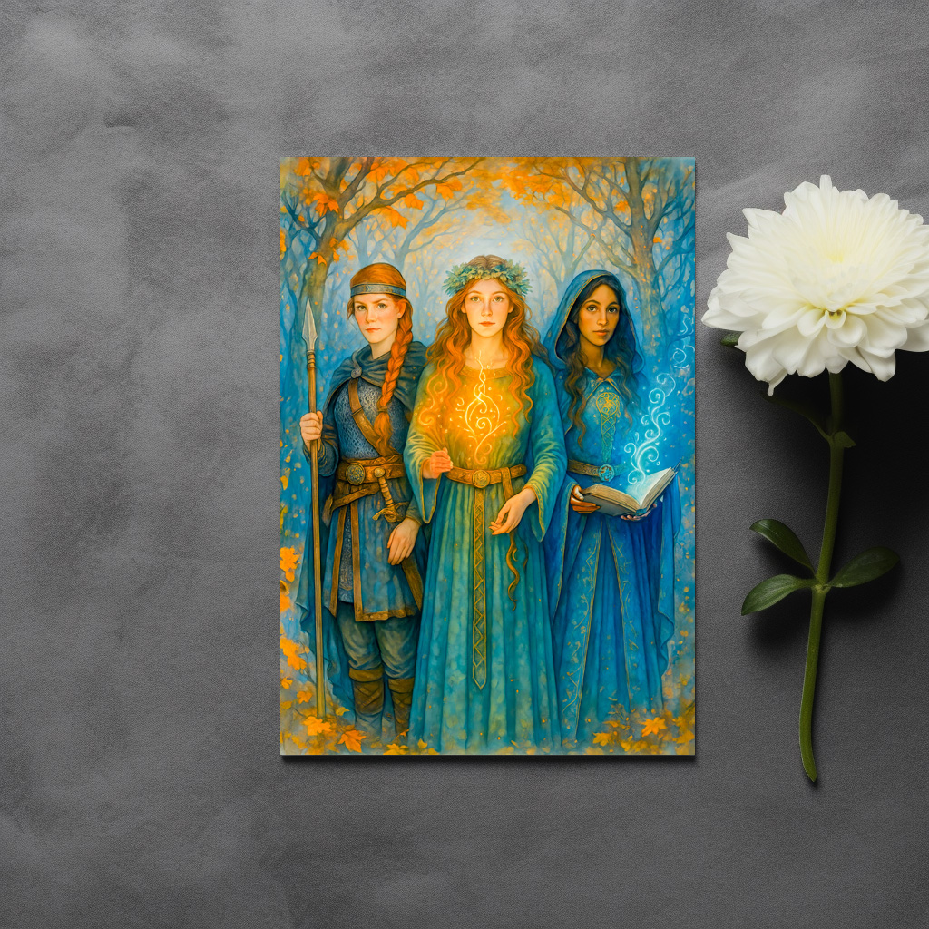 raxxa Postkarte: Three Celtic druidesses with glowing orb