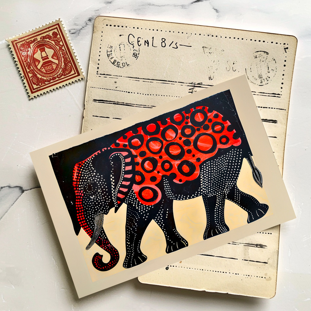 raxxa Postkarte: Abstract Elephant with Large Red Circles – Bild 3