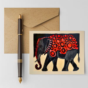 raxxa Postkarte: Abstract Elephant with Large Red Circles