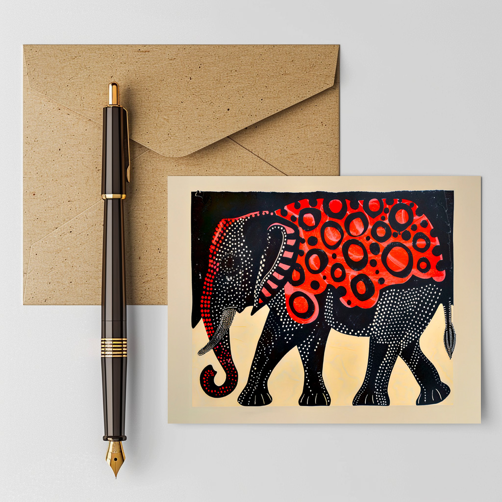 raxxa Postkarte: Abstract Elephant with Large Red Circles