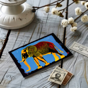 raxxa Postkarte: Blue Abstract Elephant with Red Dots
