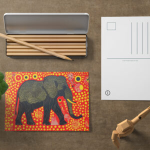 raxxa Postkarte: Black Elephant with Orange Bubble Pattern