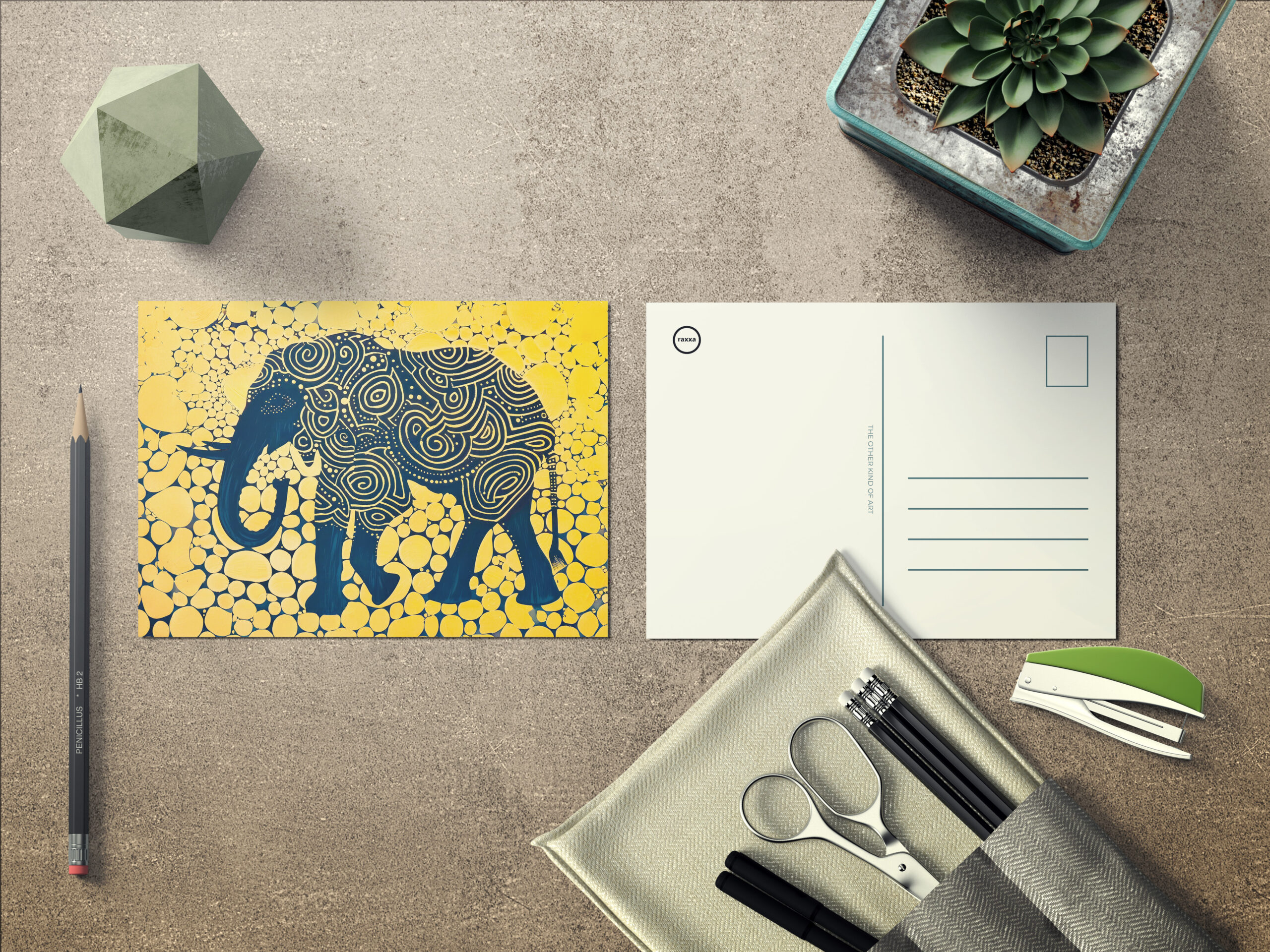 raxxa Postkarte: Black and Yellow Elephant on Honeycomb